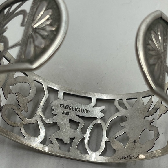 Vintage El Salvador 900 Sterling Silver Cuff Bracelet Cutout Dancer Motif - Picture 7 of 8